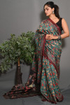 Rama green color soft silk saree with digital printed work