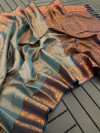 Sky blue color soft kanjivaram silk saree with zari weaving work