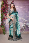 Rama green color viscose silk saree with zari weaving work