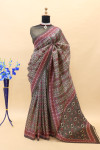 Brown color soft cotton silk saree with digital printed work