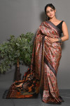 Beige color soft silk saree with kalamkari digital printed work