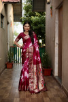 Magenta color soft dola silk saree with sibori print & zari weaving work