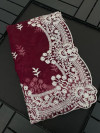 Maroon color organza silk saree with embroidery work