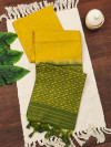 Yellow color raw silk saree with temple weaving border