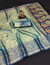 Sky blue color soft kanjivaram silk saree with zari weaving work