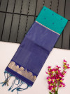 Rama green color khadi raw silk saree with floral weaving border
