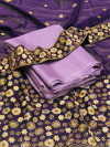 Plain lavender chiffon saree with coding embroidery & sequence blouse , belt