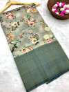 Green color softy silk saree with zari weaving & digital printed work