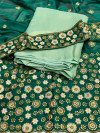 Plain sea green chiffon saree with coding embroidery & sequence blouse , belt