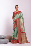 Pista green soft kanjivaram silk saree with zari weaving work