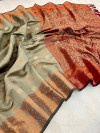 Gray color kanjivaram silk saree with zari weaving work