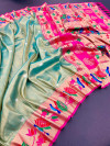 Sea green color soft tissue paithani silk saree with zari weaving work
