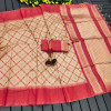 Beige color handloom raw silk saree with korvai temple border