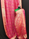 Pink color soft kanjivaram patola silk saree with zari weaving work