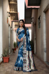 Firoji color soft dola silk saree with sibori print & zari weaving work
