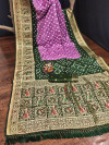 Baby pink and green color bandhej silk saree with meenakari weaving work
