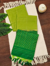 Mahendi green color raw silk saree with temple weaving border