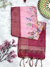 Pink color soft cotton silk saree with floral printed work