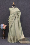 Mahendi green color tussar silk saree with zari weaving work