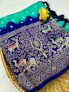 Sea green and blue color bandhej silk saree with meenakari weaving work