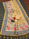 Yellow color tussar silk saree with embroidery work