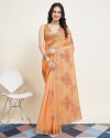 Orange color cotton silk saree with printed work