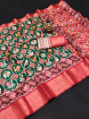 Green color soft patola silk saree with digital printed work