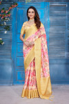 Light yellow color dola silk saree with digital printed work