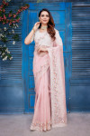 Pink color organza silk saree with diamond and embroidery work