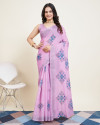 lavender color cotton silk saree with printed work