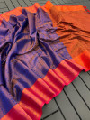 Purple color soft kanjivaram silk saree with zari weaving work