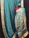 Firoji color soft kanjivaram patola silk saree with zari weaving work