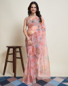 Baby pink color soft organza silk saree with printed work