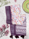 Wine color soft linen cotton saree with floral print & batik printed pallu