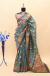Rama green color cotton silk saree with digital printed work