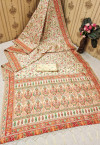 Off white color pashmina silk saree with weaving work