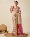 Cream color cotton silk saree with weaving work