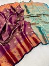 Magenta  color kanjivaram silk saree with zari weaving work
