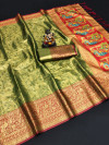Mahendi green color soft kanjivaram silk saree with zari weaving work