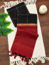 Black color raw silk saree with temple weaving border