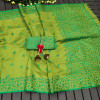 Parrot green color khadi raw silk saree with jamdani weaving border