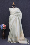 Pista green color tussar silk saree with zari weaving work