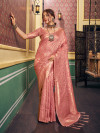 Peach color katan silk saree with zari weaving work
