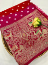 Orange and pink color bandhej silk saree with meenakari weaving work