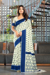Navy blue color soft handloom cotton saree with woven design