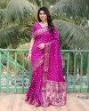 Purple color hand bandhej saree with zari weaving work