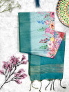 Rama green color soft cotton silk saree with floral printed work