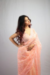 Peach color soft organza silk saree with embroidery work