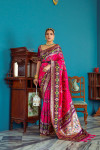 Pink color soft paithani patola silk saree with zari weaving work