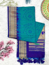 Firoji color tussar silk saree with bandhani weaving work